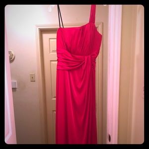 Pink floor length one shoulder prom dress